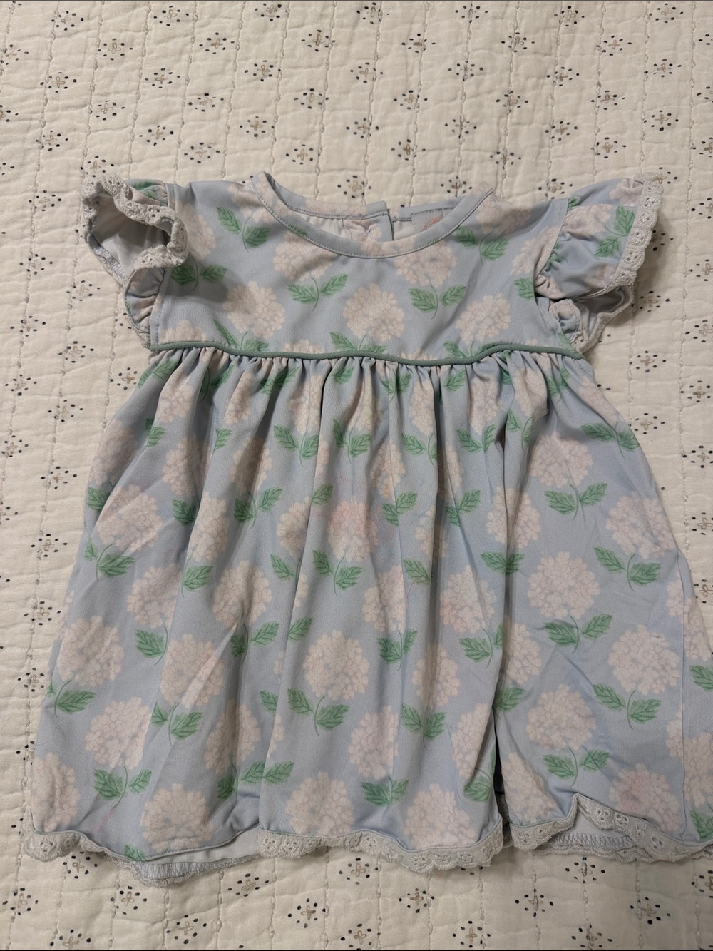 Light Blue Floral Baby Dress with Green Leaves